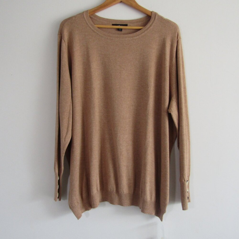 Ellos Women's Long Line Knit Sweater 1X Tan Capsule Wardrobe Business Casual NWT